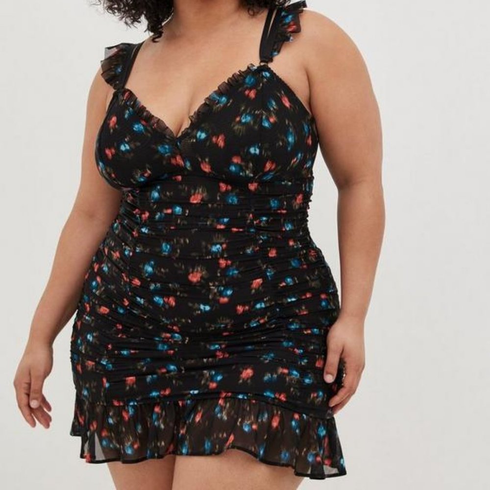 Ruched Mesh Ruffle Chemise